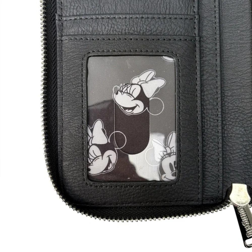 LOUNGEFLY Minnie Mouse Denim Polka Dot Wallet NWOT Limited Edition Ears Bow Zip